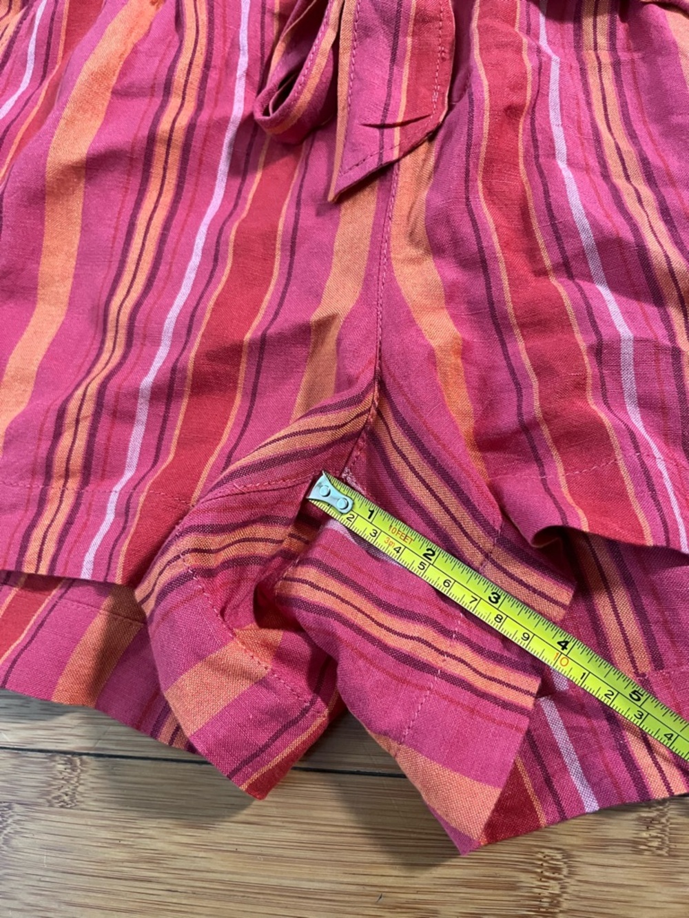 LOFT Linen Blend High Waist Vibrant Striped Paperbag Shorts with Tie Belt - Picture 11 of 14